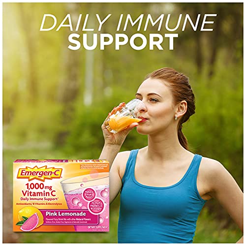 Emergen-C 1000mg Vitamin C Powder, with Antioxidants, B Vitamins and Electrolytes, Immunity Supplements for Immune Support, Caffeine Free Fizzy Drink Mix, Pink Lemonade Flavor - 30 Count
