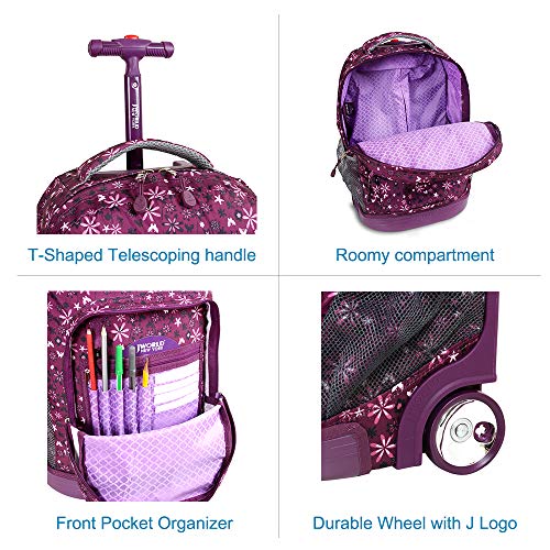 J World New York Sunrise Rolling Backpack, Garden Purple, One Size