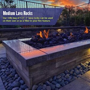 American Fireglass Medium Lava Rock, 1/2" - 1" | Use in Fireplace, Fire Pit or Bowl | Outdoor & Indoor Volcanic Rock for Natural Gas or Propane Fires | Decorative Landscaping | 10 lb Bag