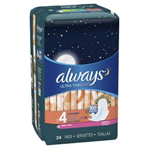 ALWAYS Ultra Thin Size 4 Overnight Pads With Wings Scented, 24 Count