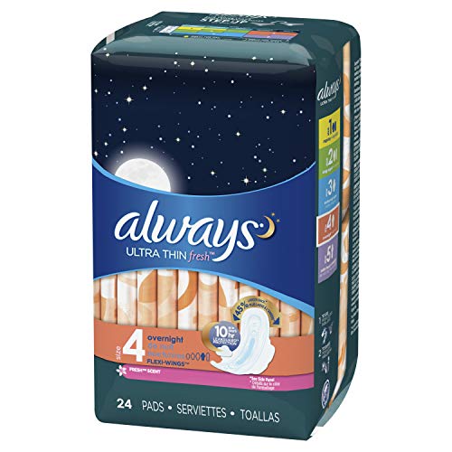 ALWAYS Ultra Thin Size 4 Overnight Pads With Wings Scented, 24 Count