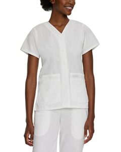 landau essentials relaxed fit 4-pocket v-neck scrub top for women 8232, white, medium
