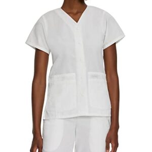 Landau Essentials Relaxed Fit 4-Pocket V-Neck Scrub Top for Women 8232, White, Medium