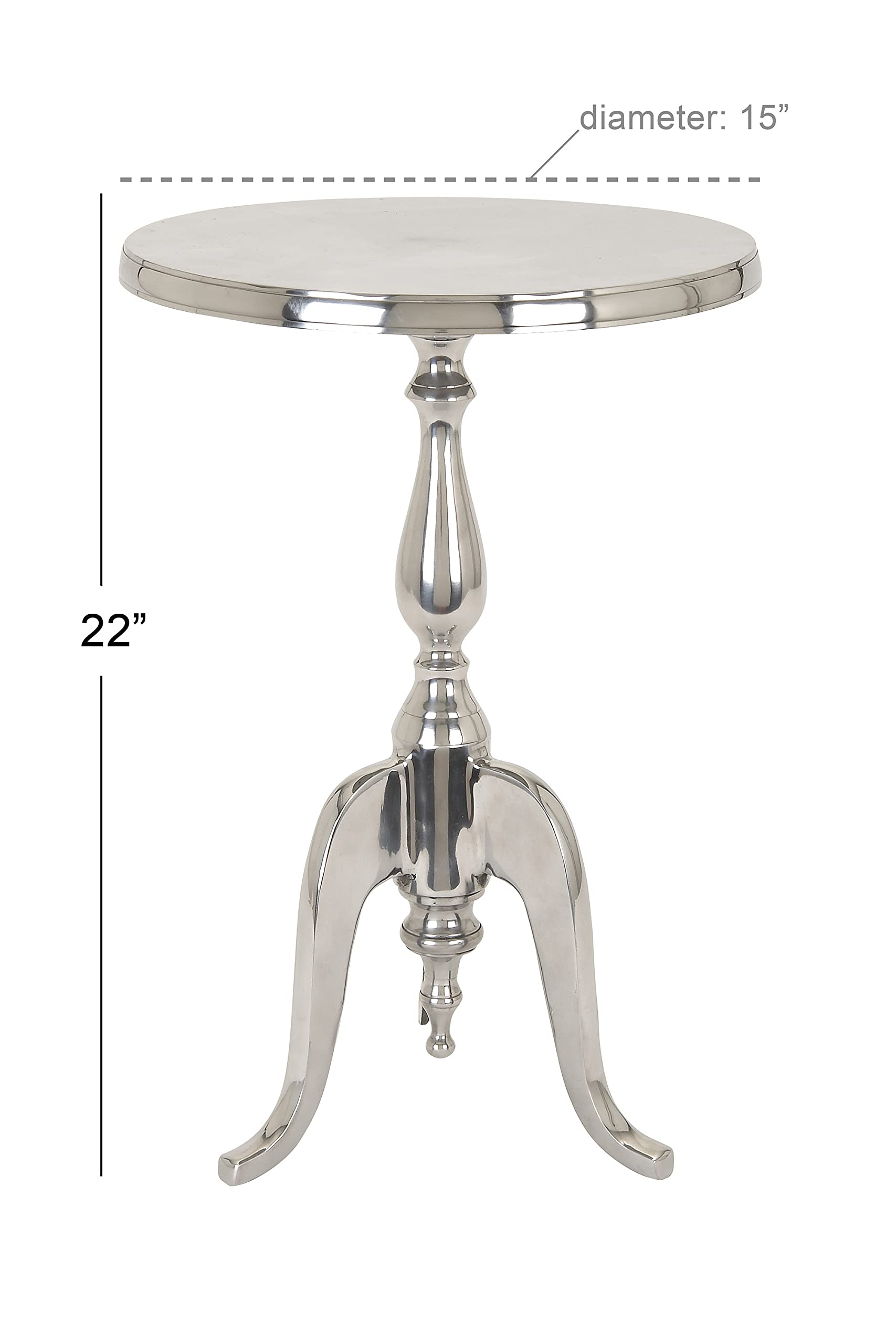 Deco 79 Traditional Aluminum Round Accent Table, 15" x 15" x 22", Silver