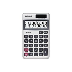 casio, inc 8-digit handheld calculator, 2-3/4"x4-5/8"x9/32", silver