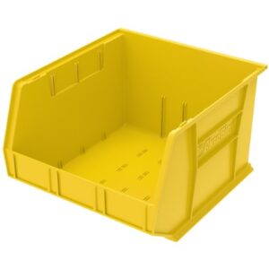 akro-mils 30270 akrobins plastic hanging stackable storage organizer bin, 18-inch x 16-inch x 11-inch, yellow, 3-pack
