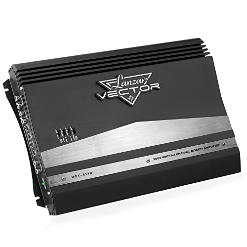 Lanzar 4-Channel High Power MOSFET Amplifier - Slim 2000 Watt Bridgeable Mono Stereo 4 Channel Car Audio Amplifier w/ Crossover Frequency&Bass Boost Control, RCA input,Line Output - Lanzar VCT4110