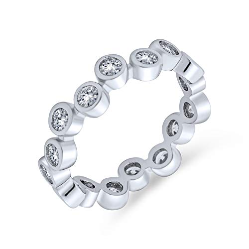 Bling Jewelry Bubble Circle Geometric Zig Zag Cubic Zirconia Bezel Band CZ Eternity Ring For Women .925 Sterling Silver