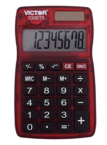 Victor 700BTS 8-Digit Pocket Calculator in Assorted Bright Colors, Battery and Solar Hybrid Powered LCD Display, Great for Students and Kids, Color Varies (Red, Green, Blue)