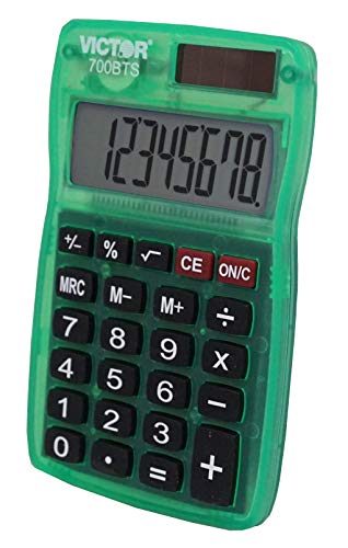 Victor 700BTS 8-Digit Pocket Calculator in Assorted Bright Colors, Battery and Solar Hybrid Powered LCD Display, Great for Students and Kids, Color Varies (Red, Green, Blue)