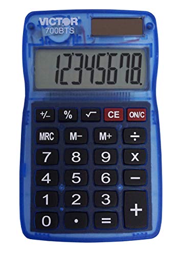 Victor 700BTS 8-Digit Pocket Calculator in Assorted Bright Colors, Battery and Solar Hybrid Powered LCD Display, Great for Students and Kids, Color Varies (Red, Green, Blue)