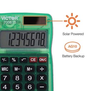 Victor 700BTS 8-Digit Pocket Calculator in Assorted Bright Colors, Battery and Solar Hybrid Powered LCD Display, Great for Students and Kids, Color Varies (Red, Green, Blue)