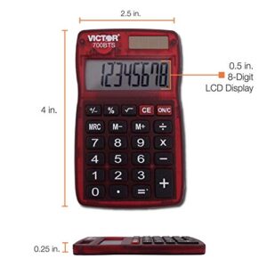 Victor 700BTS 8-Digit Pocket Calculator in Assorted Bright Colors, Battery and Solar Hybrid Powered LCD Display, Great for Students and Kids, Color Varies (Red, Green, Blue)
