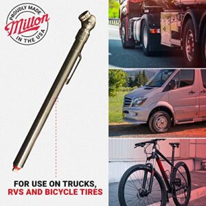 MILTON S-925 Pencil Tire Pressure Gauge for Trucks, RV’s & Bicycle Tires, Single Head Chuck with Built-in Deflator Valve, Durable Plated Brass, Pressure Measured in PSI & kPa