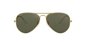 ray-ban rb3025 classic aviator sunglasses, gold/green polarized, 58 mm
