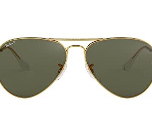 Ray-Ban RB3025 Classic Aviator Sunglasses, Gold/Green Polarized, 58 mm