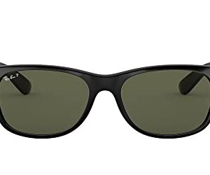 Ray-Ban RB2132 New Wayfarer Square Sunglasses, Black/Polarized Green, 55 mm