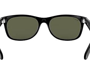 Ray-Ban RB2132 New Wayfarer Square Sunglasses, Black/Polarized Green, 55 mm