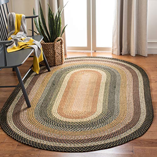 SAFAVIEH Braided Collection Area Rug - 4' x 6' Oval, Multi, Handmade Country Cottage Reversible, Ideal for High Traffic Areas in Living Room, Bedroom (BRD308A)