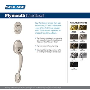 Schlage F60 V PLY 619 FLA Plymouth Front Entry Handleset with Flair Lever, Deadbolt Keyed 1 Side, Satin Nickel