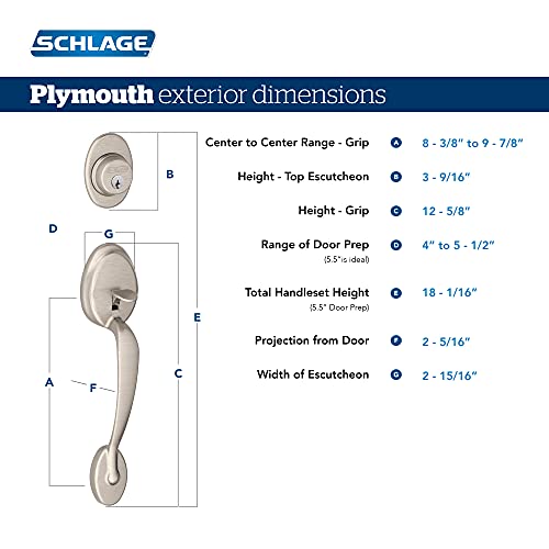 Schlage F60 V PLY 619 FLA Plymouth Front Entry Handleset with Flair Lever, Deadbolt Keyed 1 Side, Satin Nickel