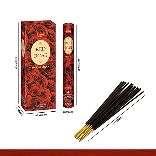 HEM Red Rose Incense Sticks (Pack of 6 -120 count, 301g) | Natural Fragrance For Aromatic Environment | Incense For Stress Relief, Relaxation and Air Purifier