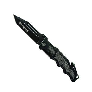 smith & wesson border guard swbg2ts 10in high carbon s.s. folding knife with 4.4in serrated tanto blade and aluminum handle for tactical, survival and edc , black