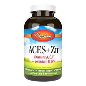 carlson - aces + zn, vitamins a, c, e + selenium & zinc, thyroid support, multivitamin with zinc, cellular health & immune support, selenium multivitamin, antioxidant, 360 softgels