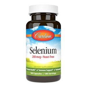 carlson - selenium, 200 mcg yeast-free, prostate health & immune support, antioxidant, 180 capsules