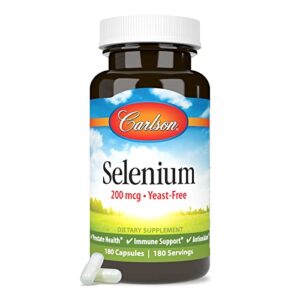 Carlson - Selenium, 200 mcg Yeast-Free, Prostate Health & Immune Support, Antioxidant, 180 capsules