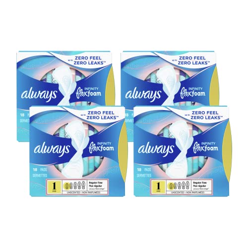 Always Infinity Pads, Size 1, Regular, 18 Count - Pack of 4 (72 Count Total)