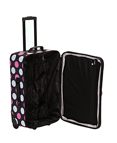 Rockland Escape 4-Piece Softside Upright Luggage Set, Telescoping Handles, Multi/Pink Dot, (14/19/24/28)