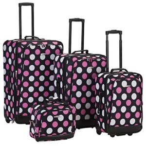 rockland escape 4-piece softside upright luggage set, telescoping handles, multi/pink dot, (14/19/24/28)