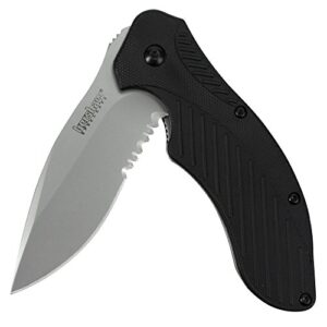 kershaw clash serrated pocketknife, 3" 8cr13mov steel drop point blade, assisted one-handed flipper opening, folding utility edc
