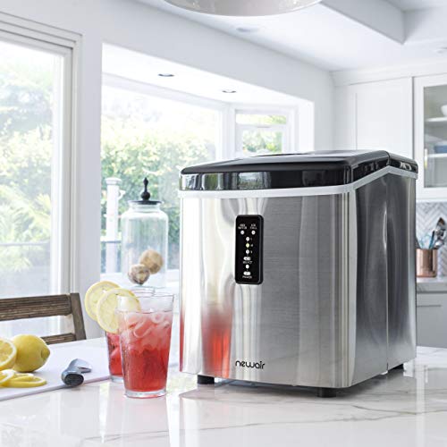 Newair Countertop Ice Maker Machine 28 lbs. of Ice in 24 Hours, Portable Design in Stainless Steel with 3 Bullet Ice Cube Sizes, Convenient Rapid Ice Production, Insulated Storage