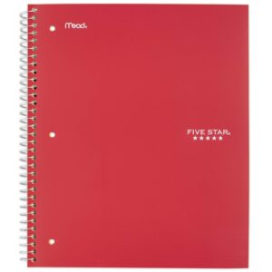 five star spiral notebook, 1 subject, wide ruled paper, 100 sheets, 10-1/2" x 8", red (72017)