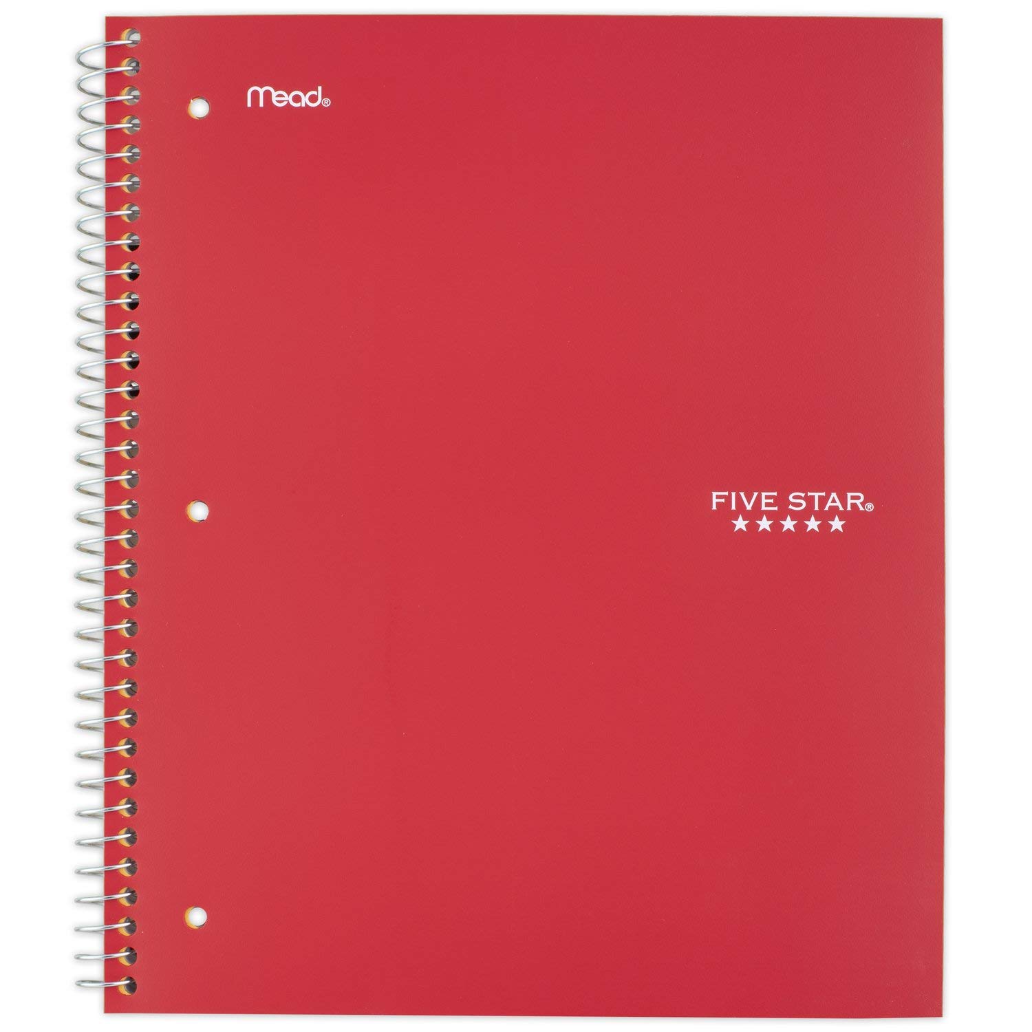 Five Star Spiral Notebook, 1 Subject, Wide Ruled Paper, 100 Sheets, 10-1/2" x 8", Red (72017)