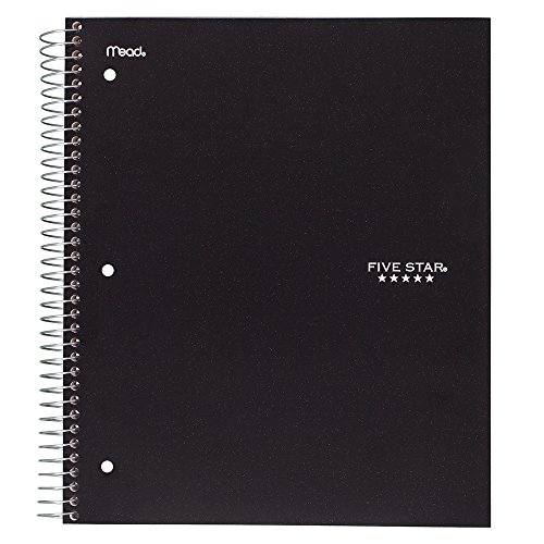 Five Star Spiral Notebook, 1 Subject, College Ruled Paper, 100 Sheets, 11" x 8-1/2", School, Wired, Black (72057)