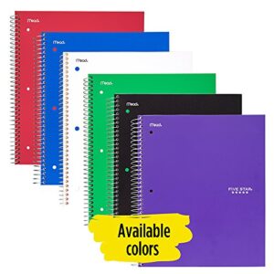 Five Star Spiral Notebook, 1 Subject, College Ruled Paper, 100 Sheets, 11" x 8-1/2", School, Wired, Black (72057)