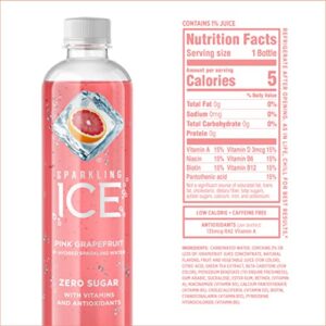 Sparkling Ice, Pink Grapefruit Sparkling Water, Zero Sugar Flavored Water, with Antioxidants and Vitamins, Zero Sugar, 17 fl oz Bottles (Pack of 12)