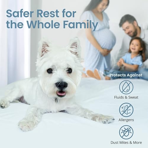 SafeRest Mattress Protector - King Size Cotton Terry Waterproof Mattress Protector, Breathable Fitted Mattress Cover with Stretchable Pockets