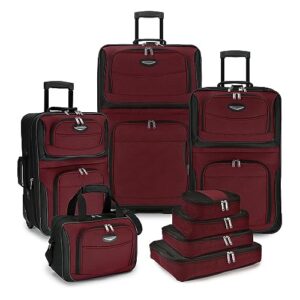 travel select amsterdam expandable rolling upright luggage, burgundy, 8-piece set
