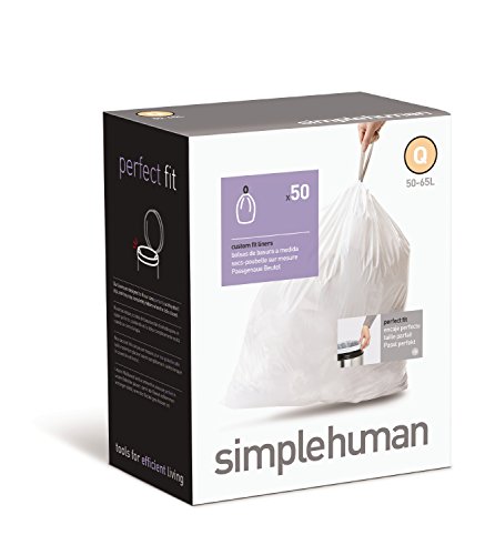 simplehuman Custom Fit Trash Can Liner Q, 50-65 L / 13-17 Gal, 50-Count Box