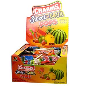 charms sweet and sour pops, in 5 assorted sweet/sour flavors, 0.6 ounce (pack of 48)