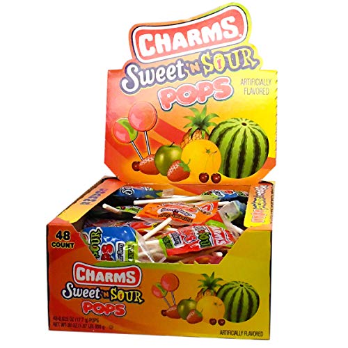 Charms Sweet and Sour Pops, in 5 Assorted Sweet/Sour Flavors, 0.6 Ounce (Pack of 48)