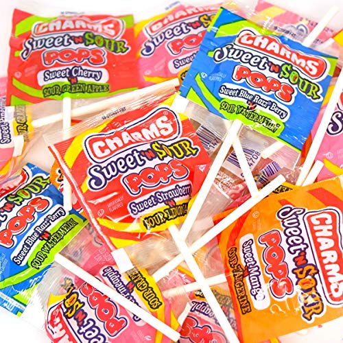 Charms Sweet and Sour Pops, in 5 Assorted Sweet/Sour Flavors, 0.6 Ounce (Pack of 48)