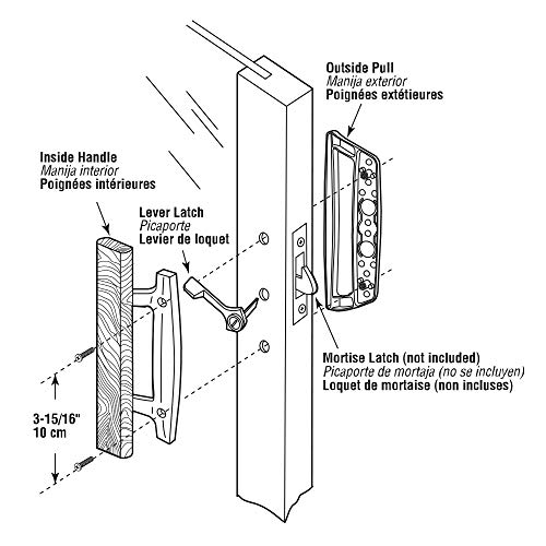 Prime-Line C 1204 Sliding Glass Door Handle Set – Replace Old or Damaged Door Handles Quickly and Easily – White Diecast, Mortise/Hook Style, Fits 3-15/16 In. Hole Spacing (1 Set)