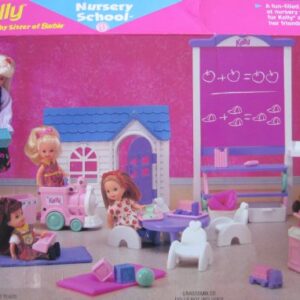 Barbie KELLY Nursery School Playset w Blackboard, Sink Unit, Train & MORE! (1996 Arcotoys, Mattel)
