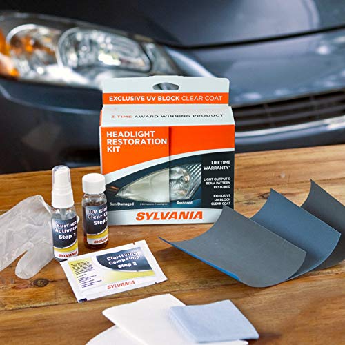 SYLVANIA - Headlight Restoration Kit - 3 Easy Steps to Restore Sun Damaged Headlights With Exclusive UV Block Clear Coat, Light Output and Beam Pattern Restored, Long Lasting Protection