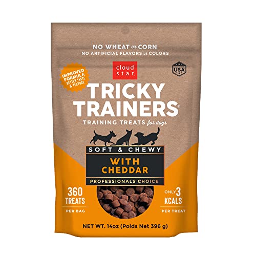 Cloud Star Tricky Trainers Soft & Chewy Dog Training Treats 14 oz Pouch, Cheddar Flavor, Low Calorie Behavior Aid with 360 treats